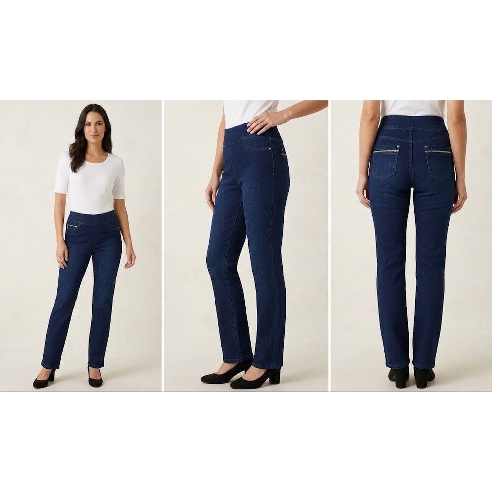 Northern Reflections Womens Pull On Stretch Denim Jeans Dark Wash Embellished Po